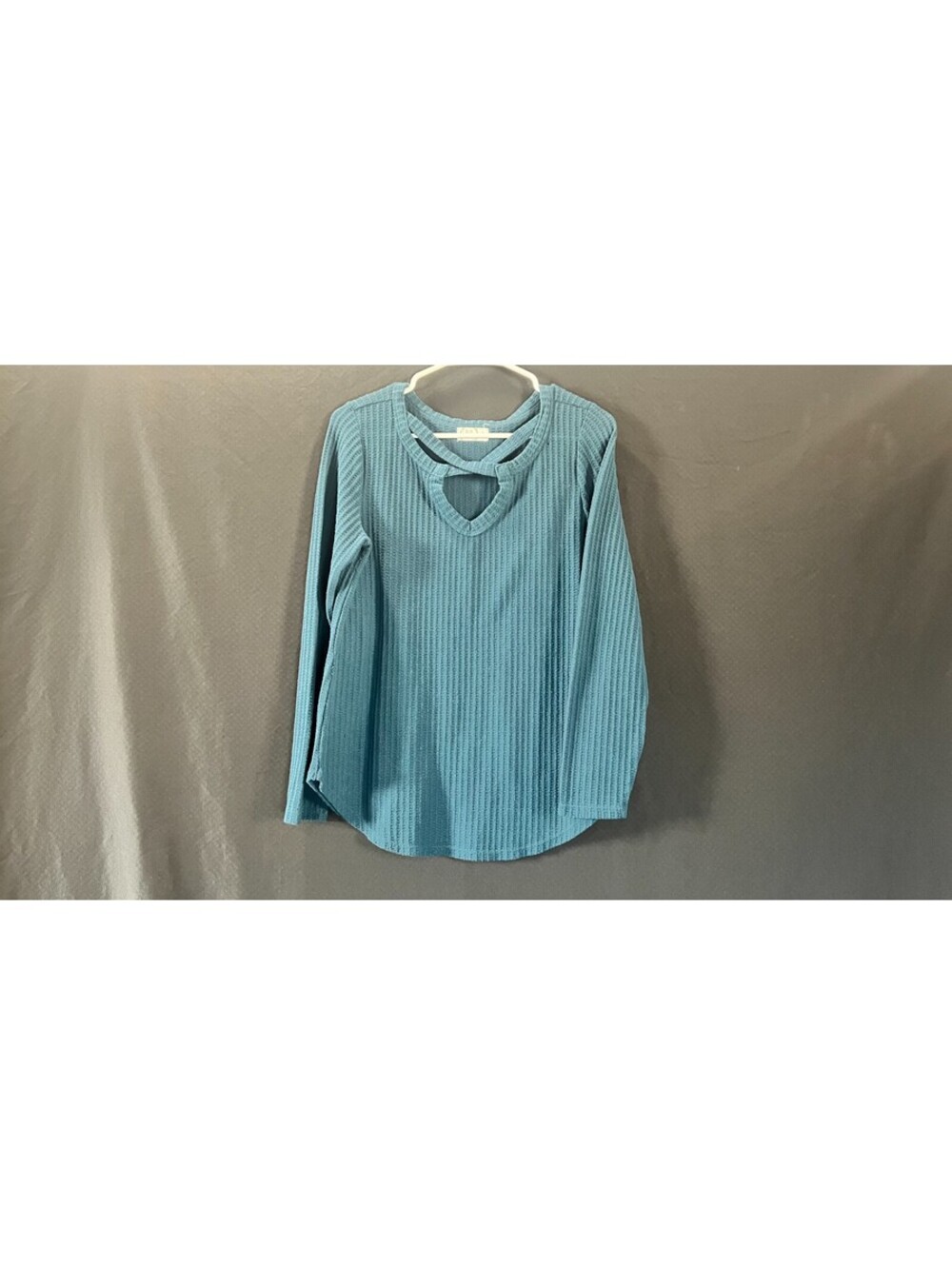 Maurices Women M Teal Waffle Knit Keyhole Long Sleeve Tunic Top